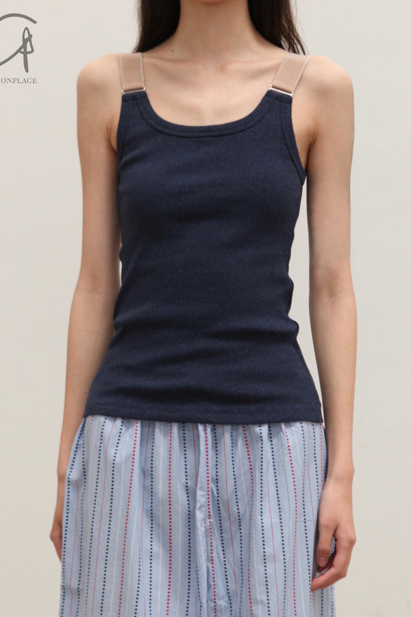 BASERANGE 25 Spring/Summer France Organic Cotton Contrast Color Vest Suspender Top BAS-TOSU-RC-SP25-AMPERA BLUE